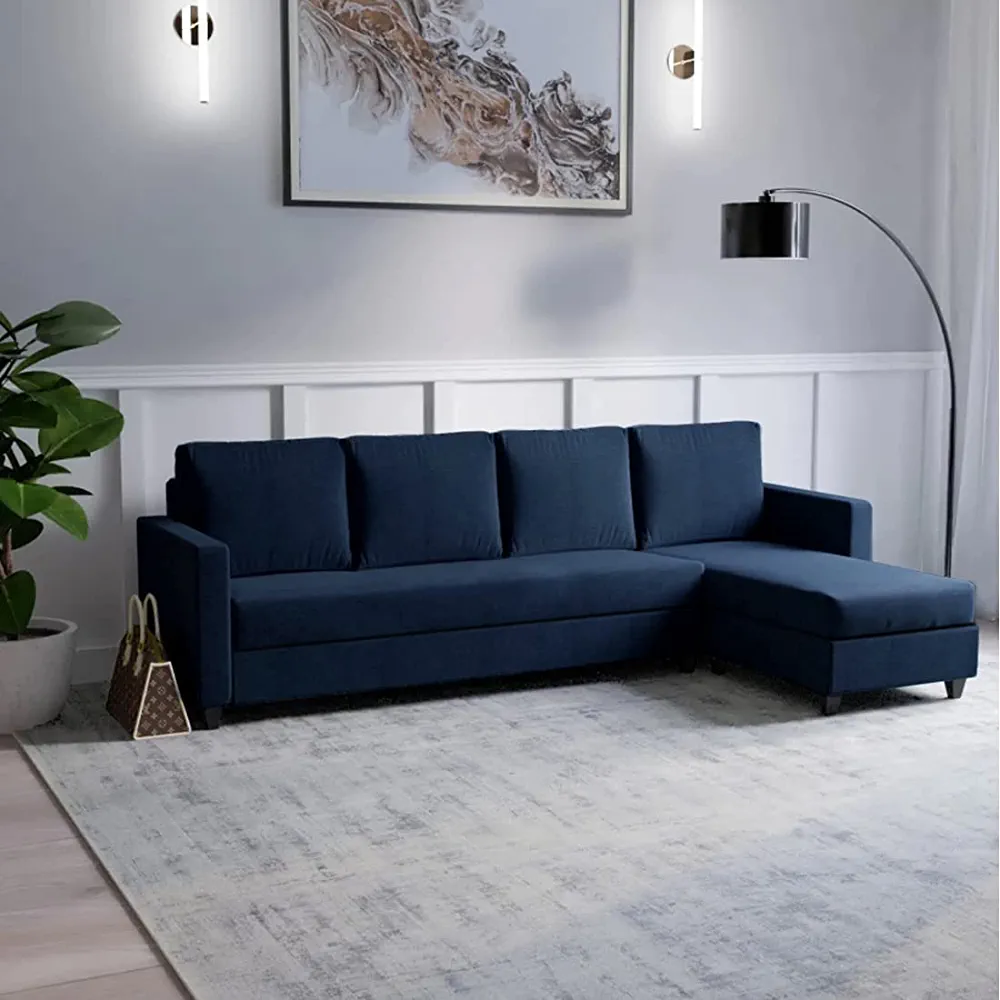 CASA STYLE 5 Seater RHS L Shape Fabric Sofa Set In Dark Blue Colour.